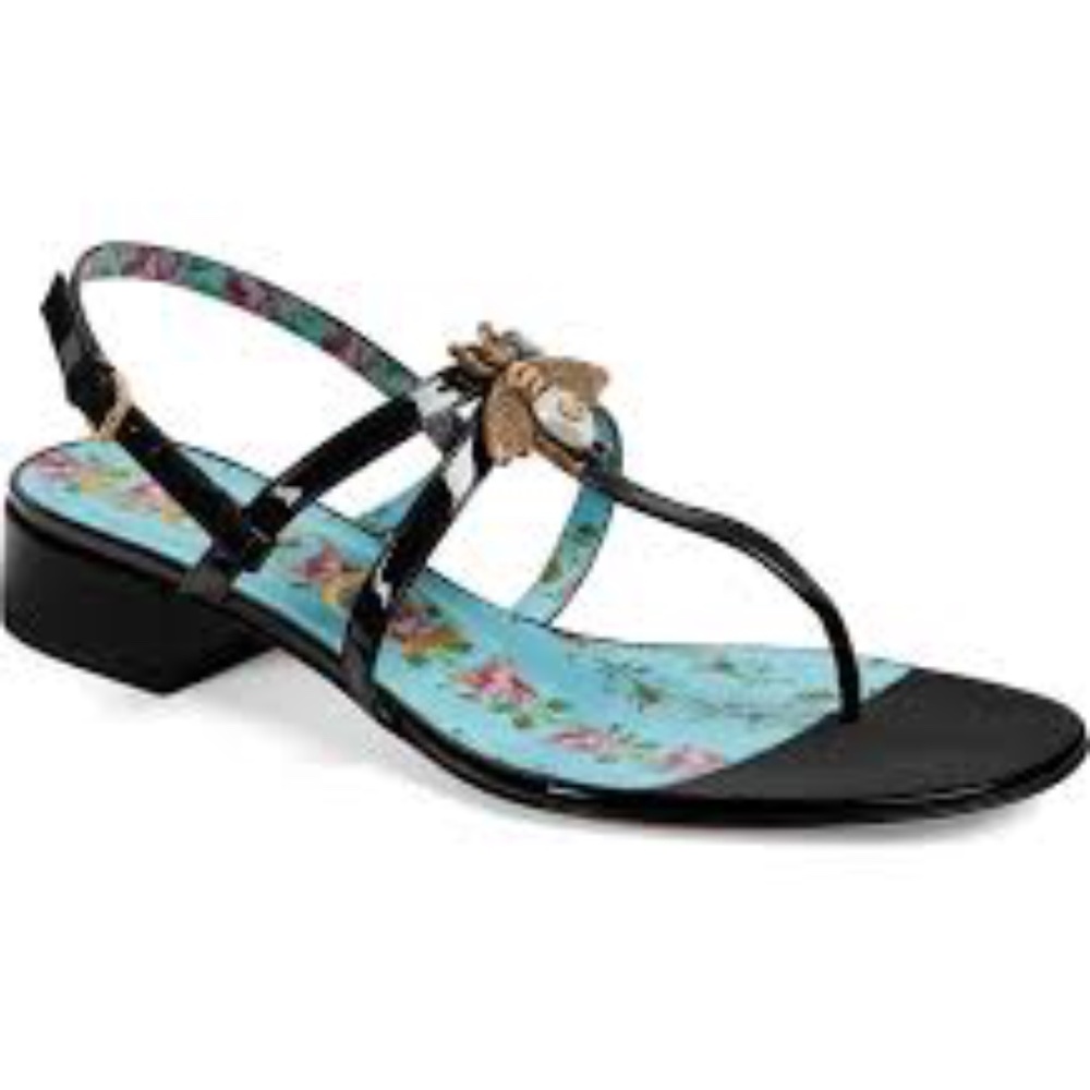 Gucci Patent Leather Bee Sandals
